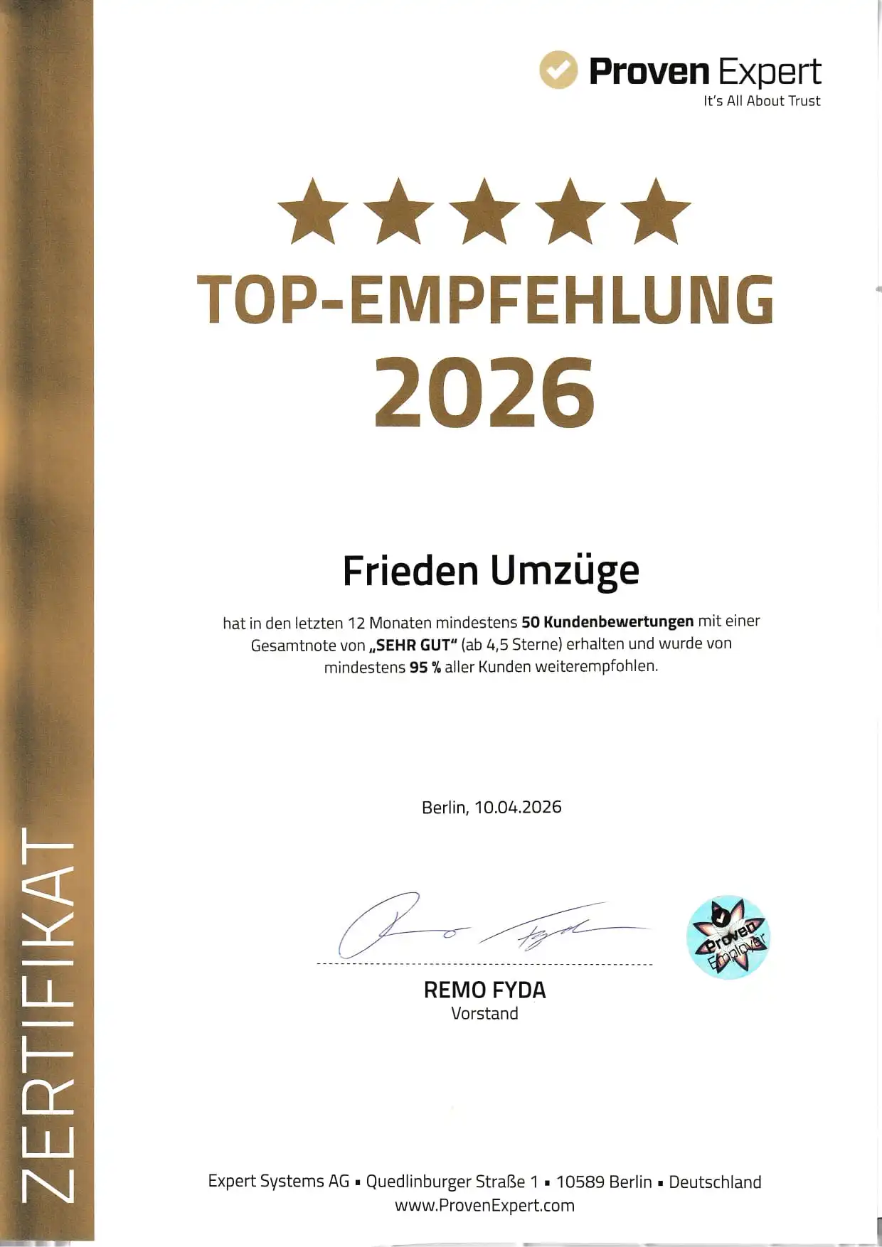 Frieden Umzüge